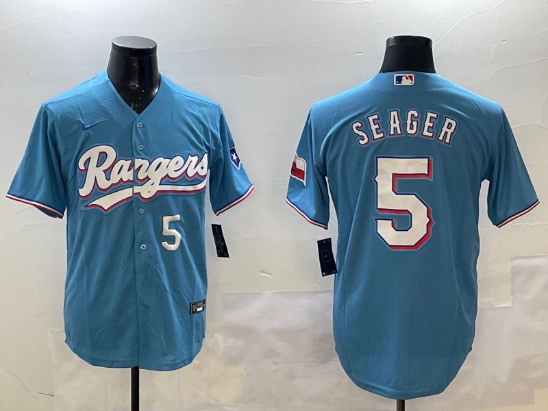 Men Texas Rangers #5 Seager Light Blue Game 2025 Nike MLB Jersey style 5